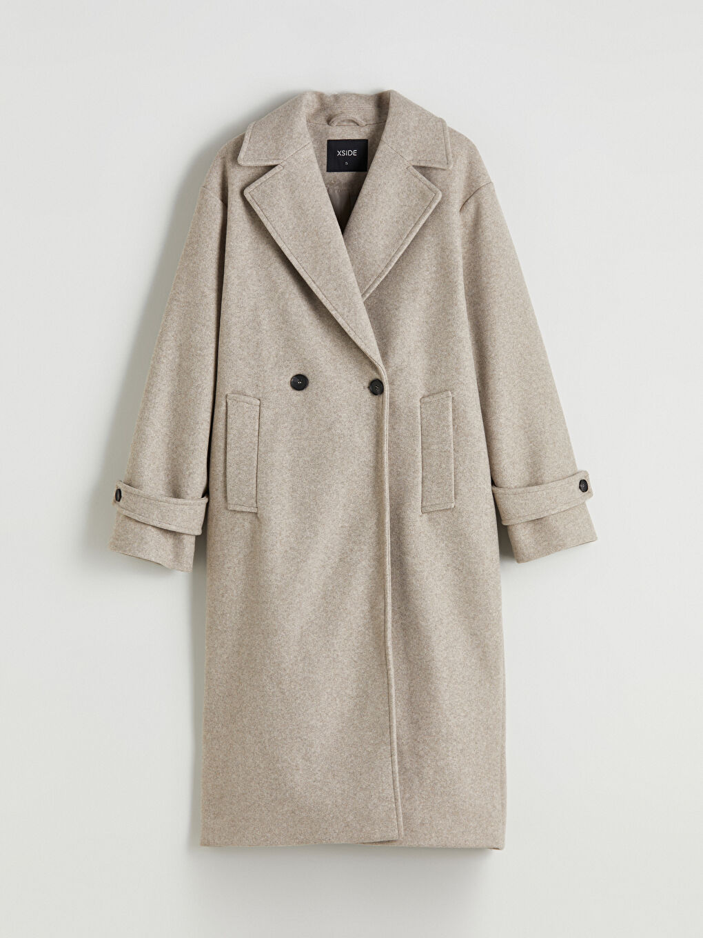 Bej Kruvaze Yaka Kadın Kaşe Kaban-4