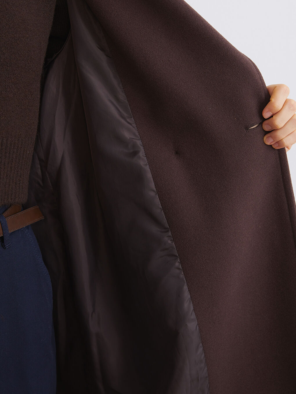 Kahverengi Kruvaze Yaka Kadın Kaşe Kaban-3