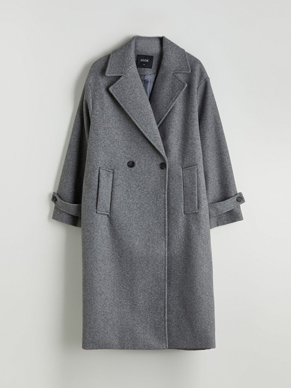 Gri Kruvaze Yaka Kadın Kaşe Kaban-5