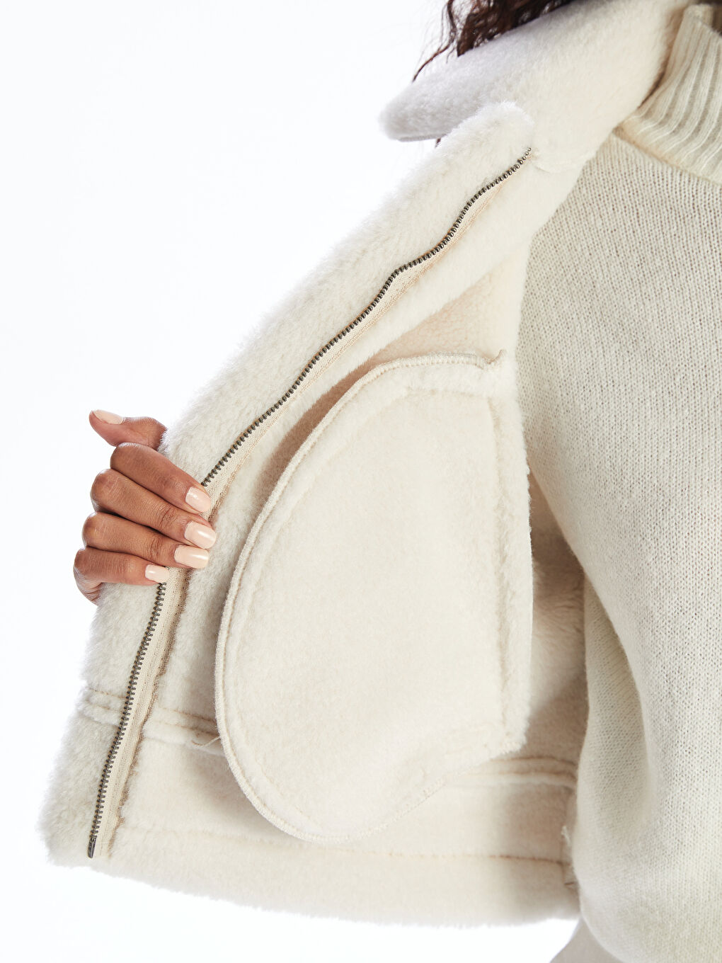Woman BEIGE Faux Leather Coat-3