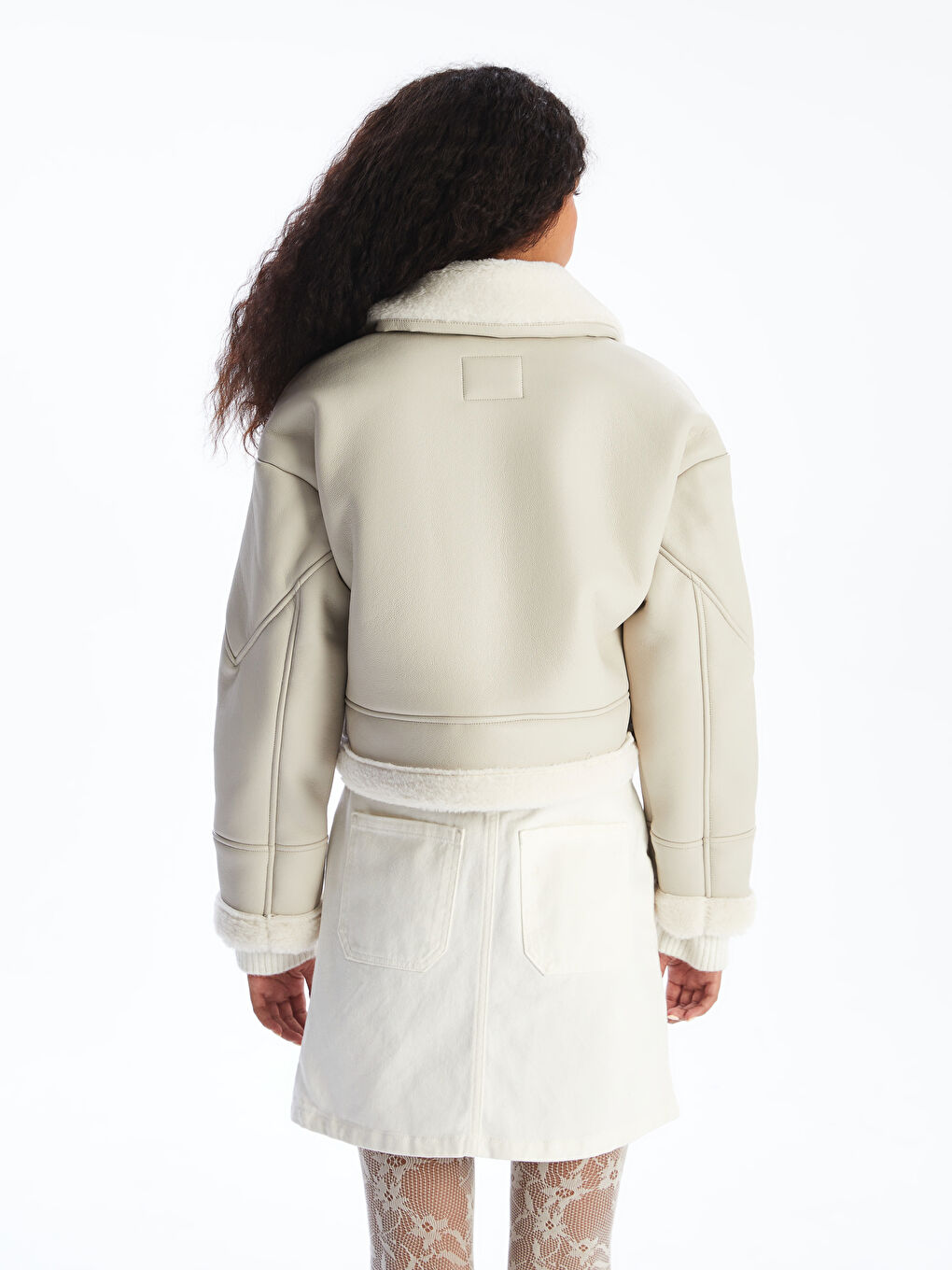 Woman BEIGE Faux Leather Coat-4
