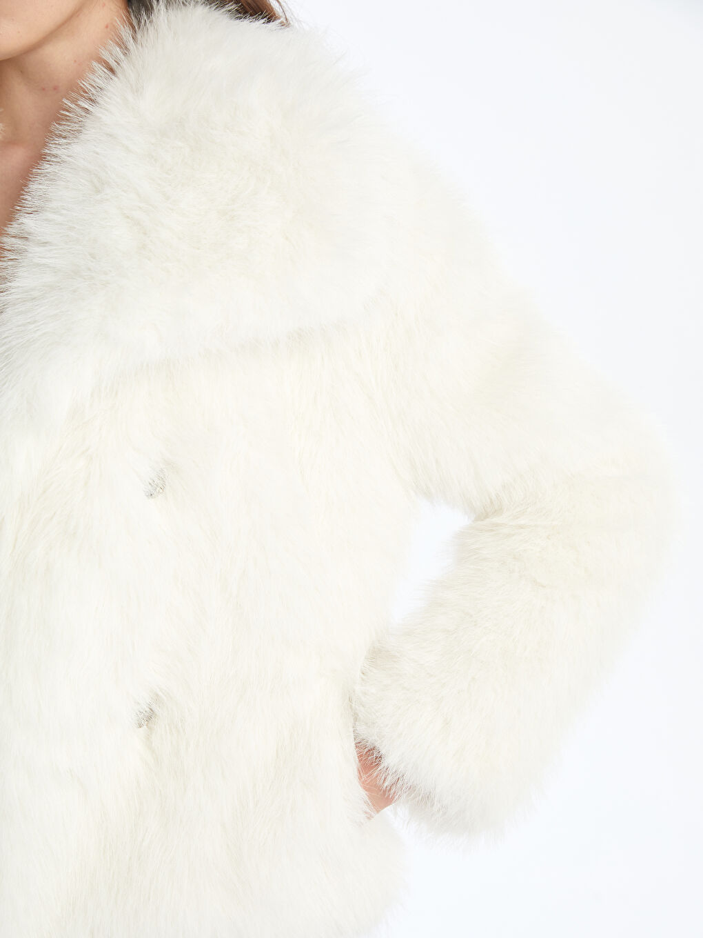 Әйелдерге арналған аң терісі пальто тік жағалы-2