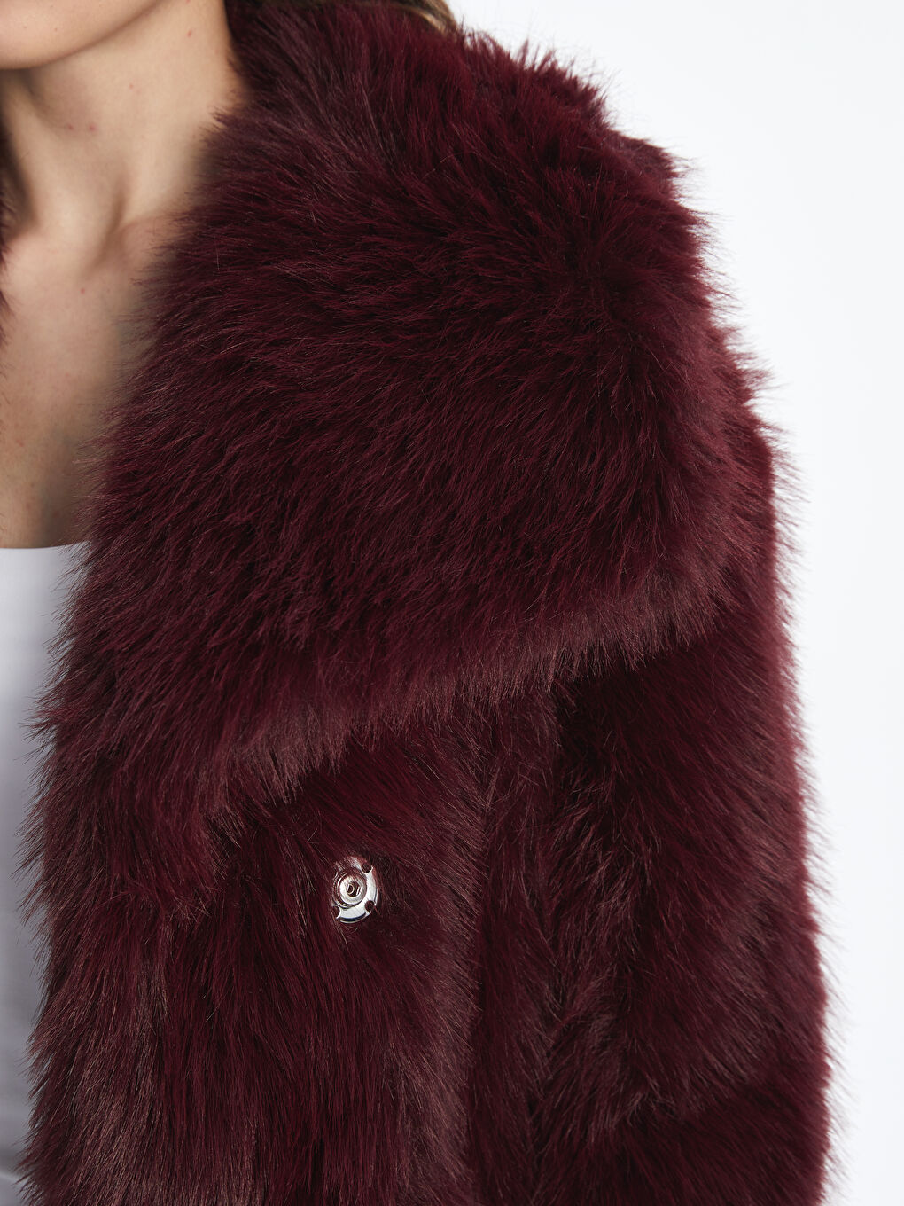 Bordo Ceket Yaka Kadın Kürk Mont-2