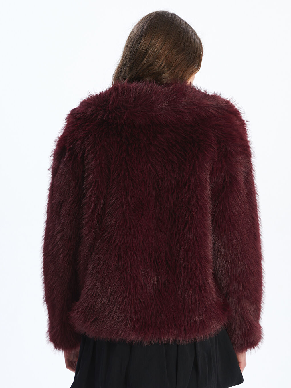 Bordo Ceket Yaka Kadın Kürk Mont-4