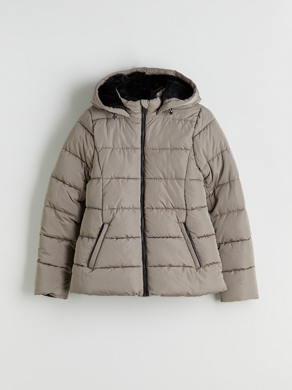 Kahverengi Kapüşonlu Kadın Şişme Mont-5