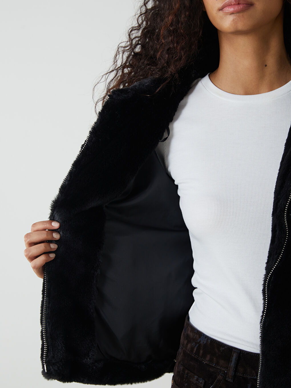 Jacket Neck Women's Fur Overcoat-3