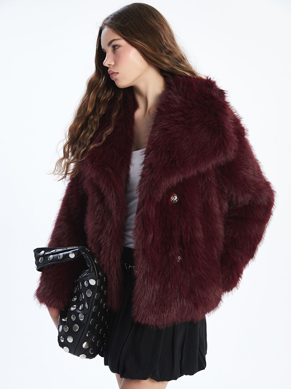 Jacket Neck Women's Fur Overcoat