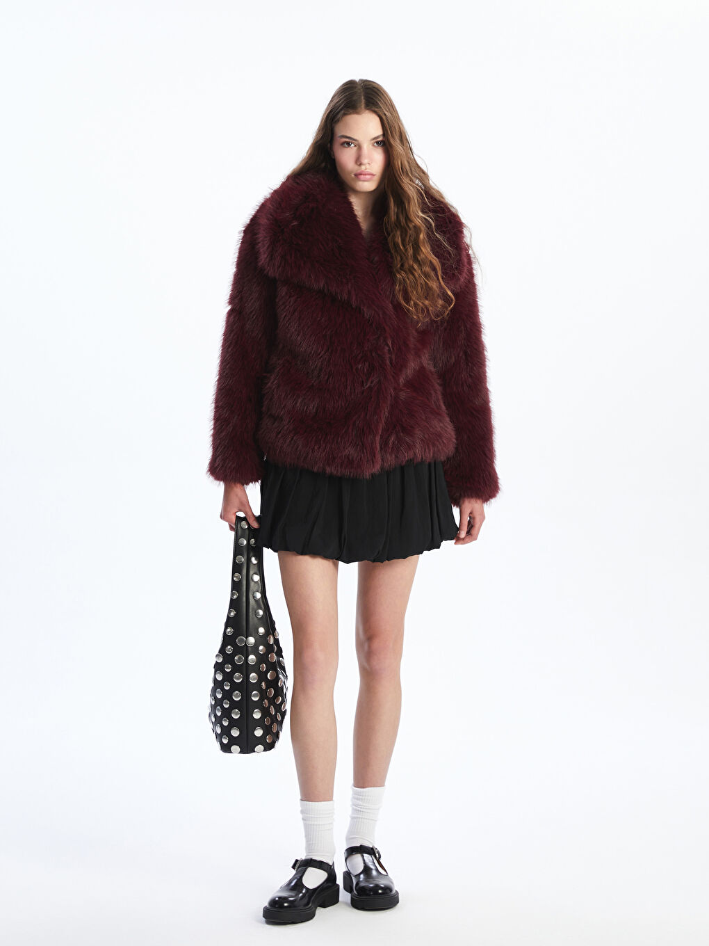 Jacket Neck Women's Fur Overcoat-1