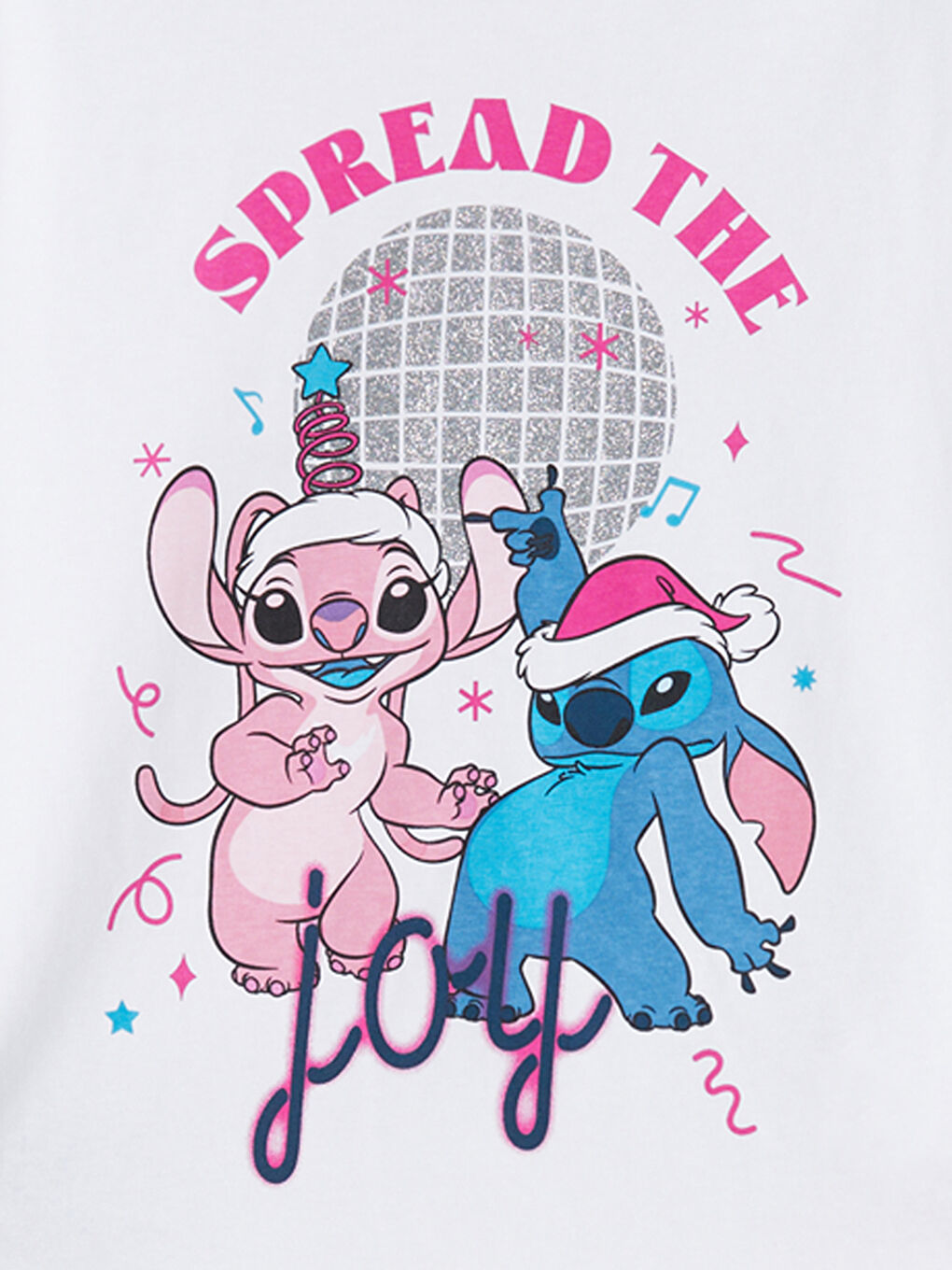 Beyaz Bisiklet Yaka Stitch ve Angel Baskılı Kız Çocuk Pijama Üst-2