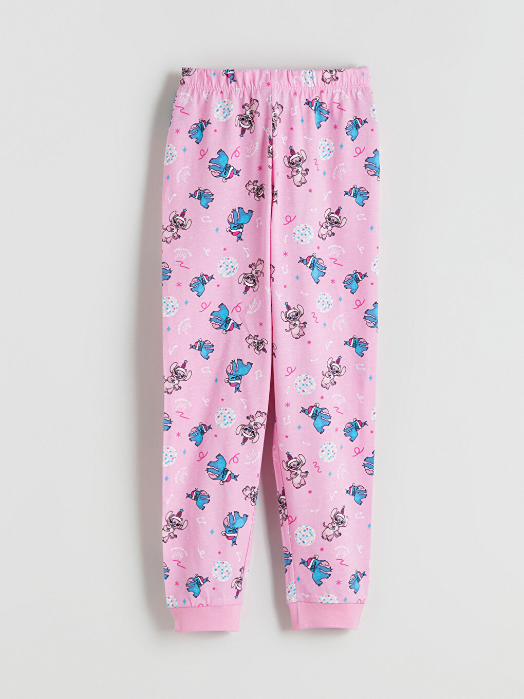 Pembe Beli Lastikli Stitch Baskılı Kız Çocuk Pijama Alt