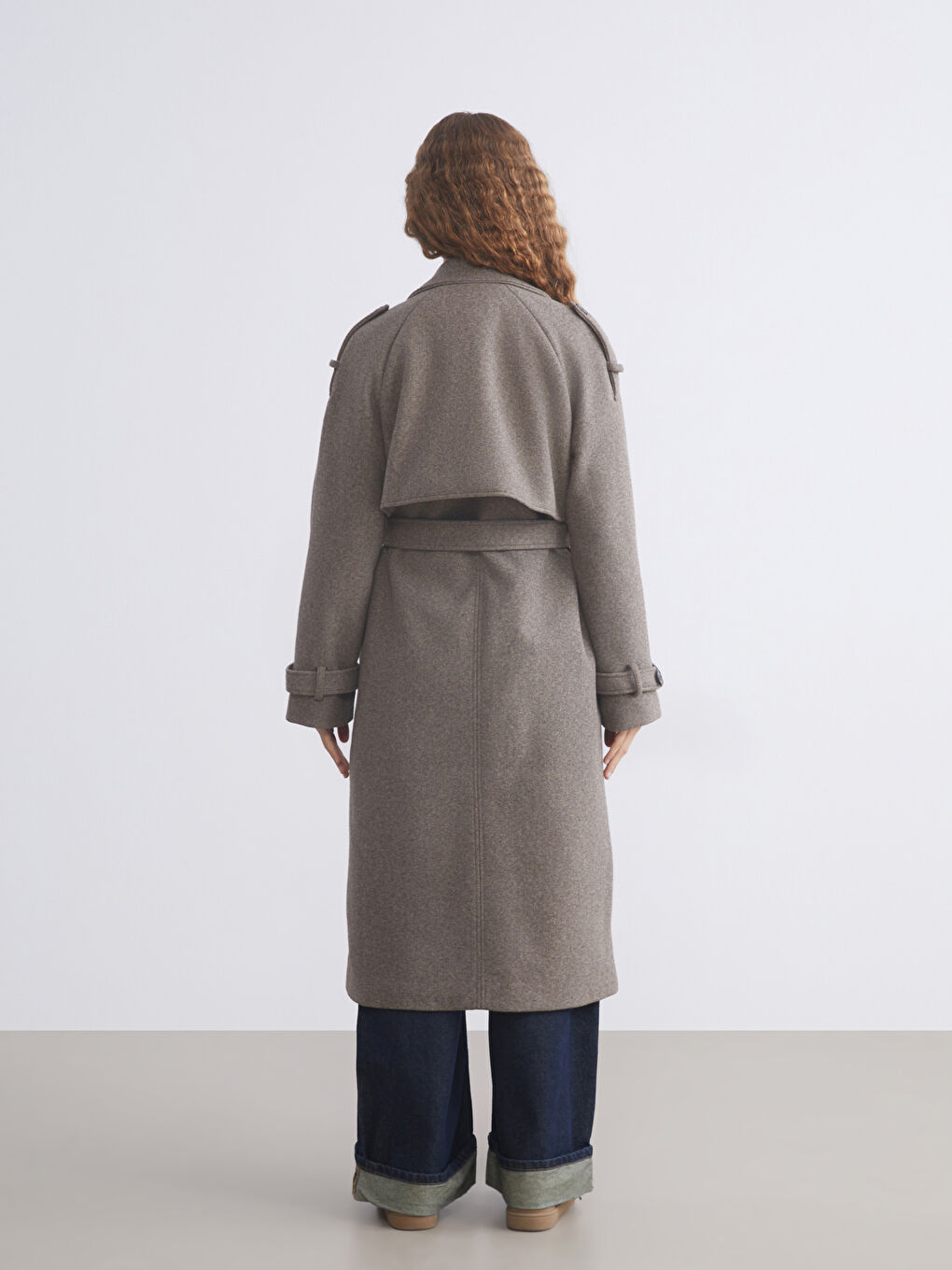 Kahverengi Kruvaze Yaka Kadın Kaşe Kaban-4