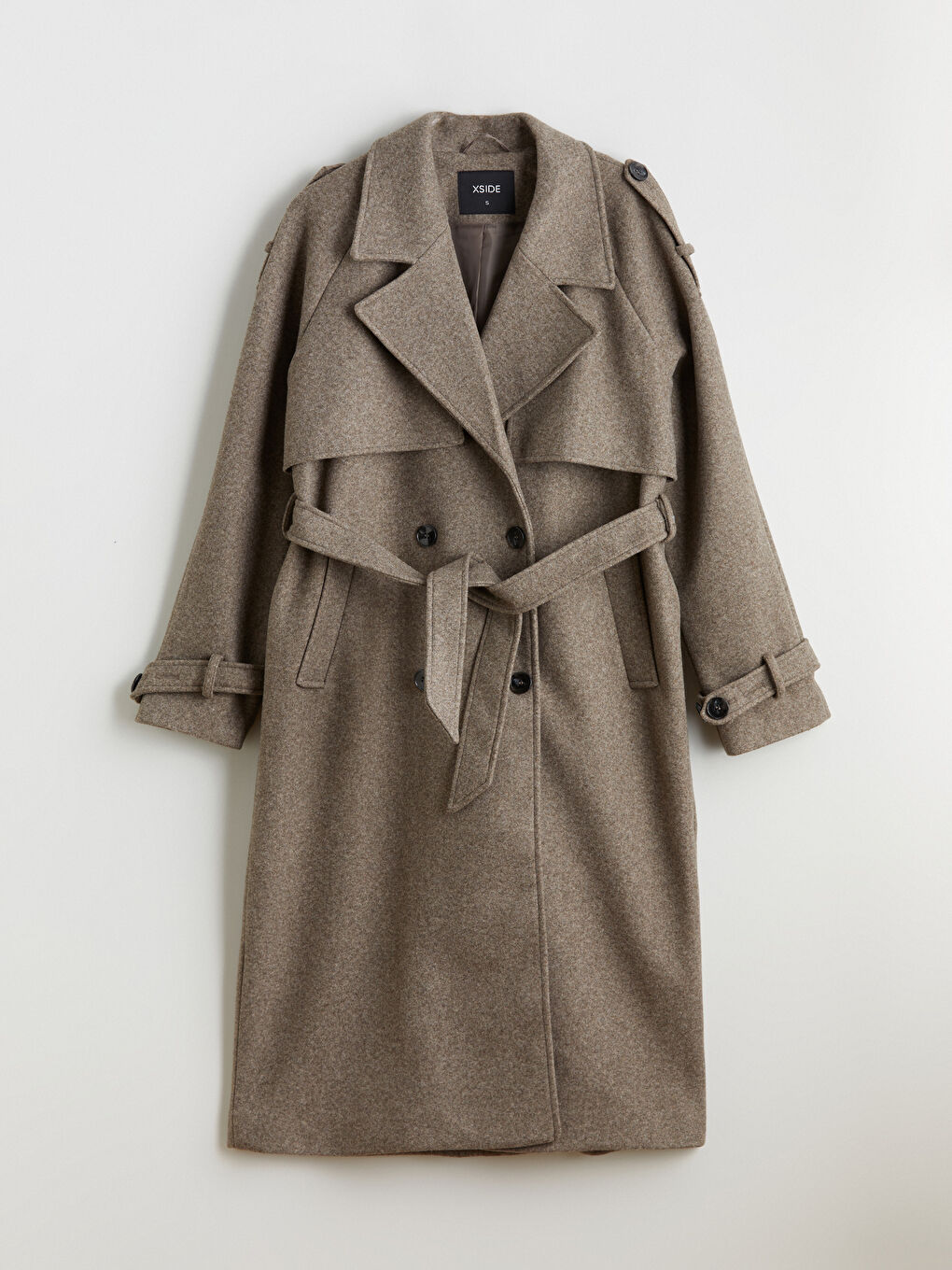 Kahverengi Kruvaze Yaka Kadın Kaşe Kaban-5