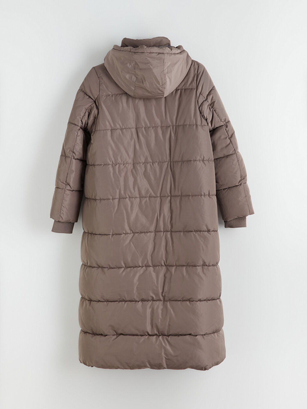 Kahverengi Kapüşonlu Kapitone Kadın Şişme Mont-7