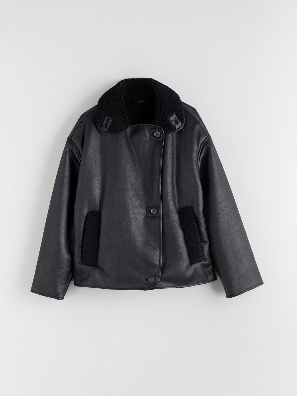 Siyah Pelüş Biker Yaka Kadın Süet Mont-5