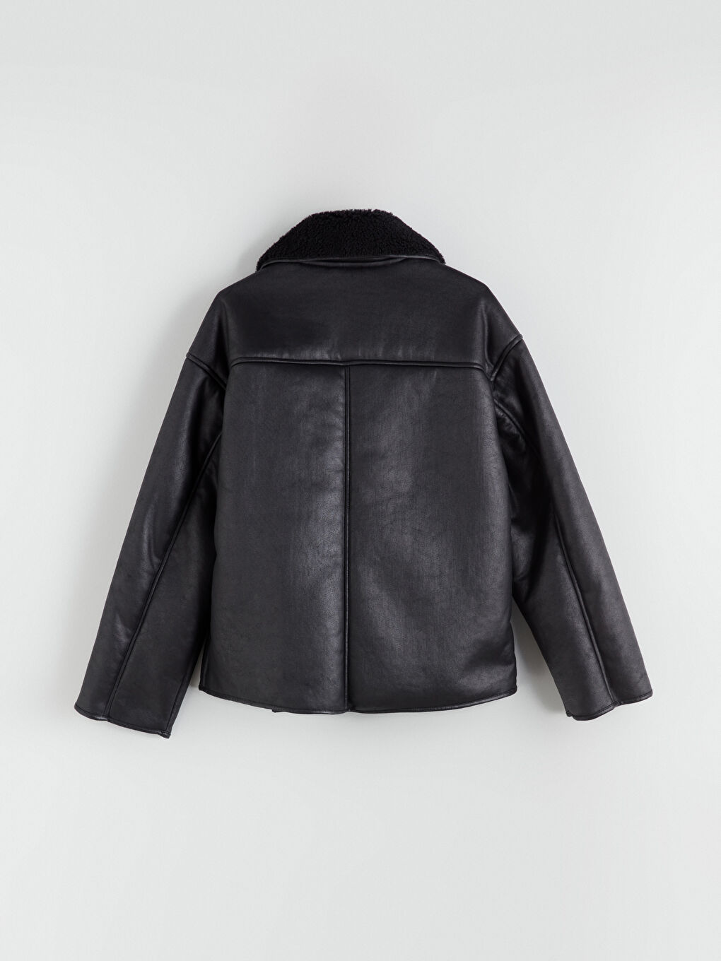 Siyah Pelüş Biker Yaka Kadın Süet Mont-7