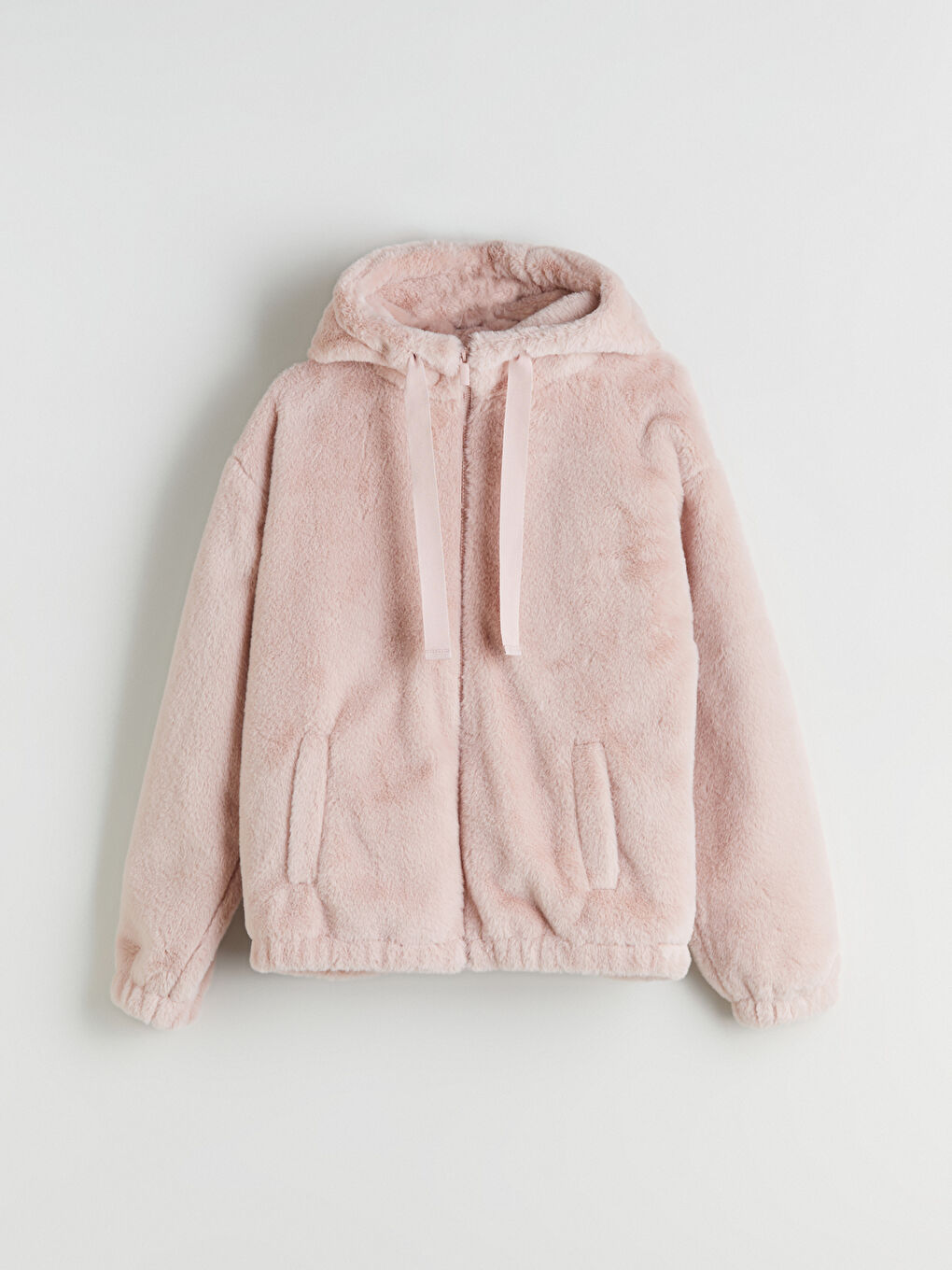 Pembe Kapüşonlu Kadın Kürk Mont-5