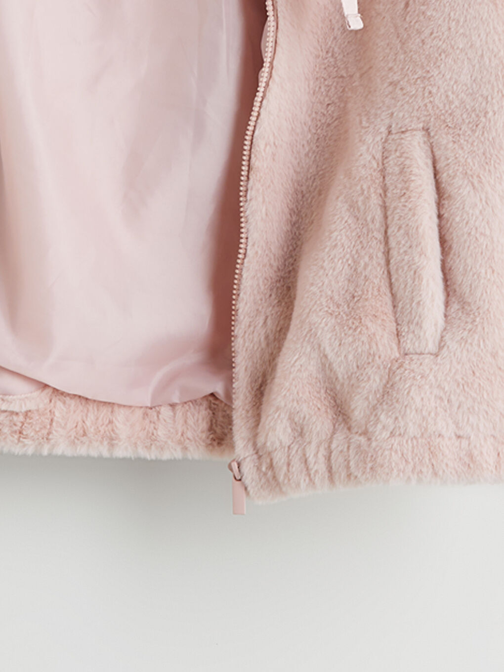Pembe Kapüşonlu Kadın Kürk Mont-6