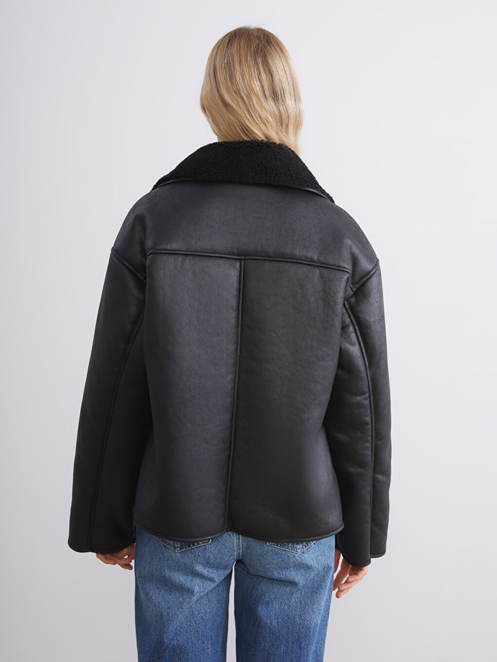 Fur Collar Women's Faux Leather Coat-4