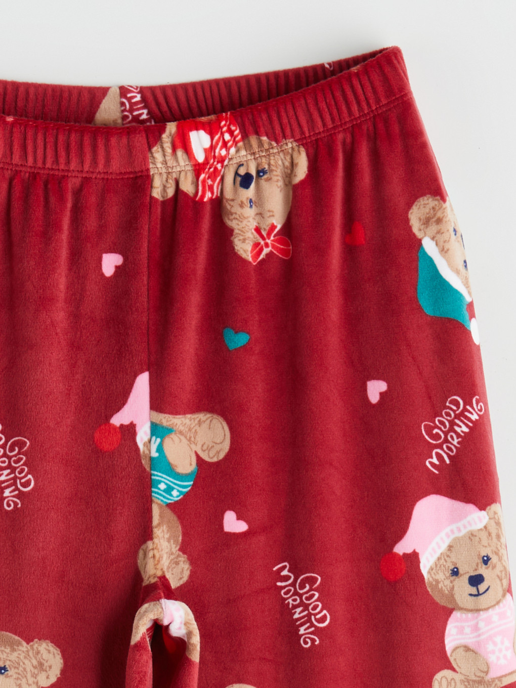 Kırmızı Yılbaşı Temalı Kız Çocuk Kadife Pijama Alt-1