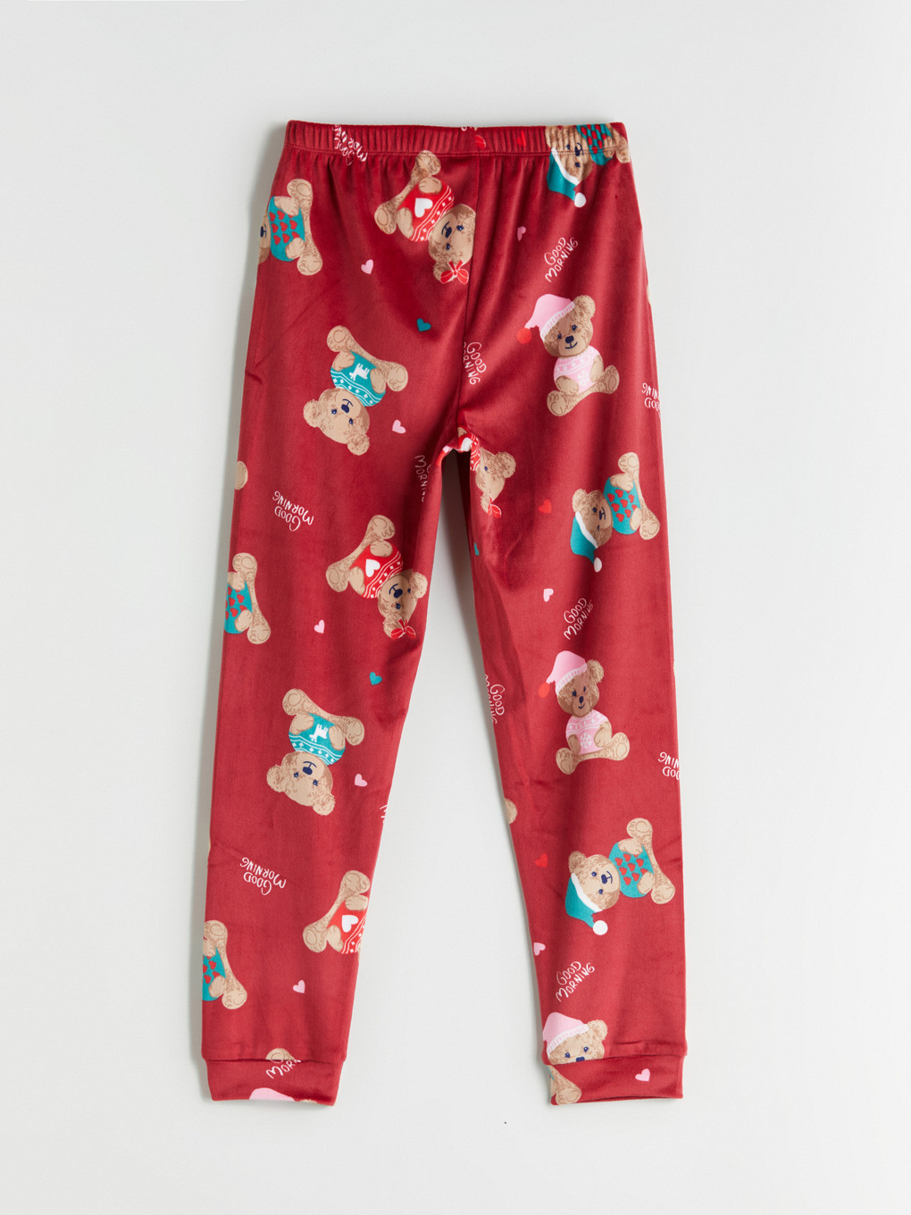 Kırmızı Yılbaşı Temalı Kız Çocuk Kadife Pijama Alt-2