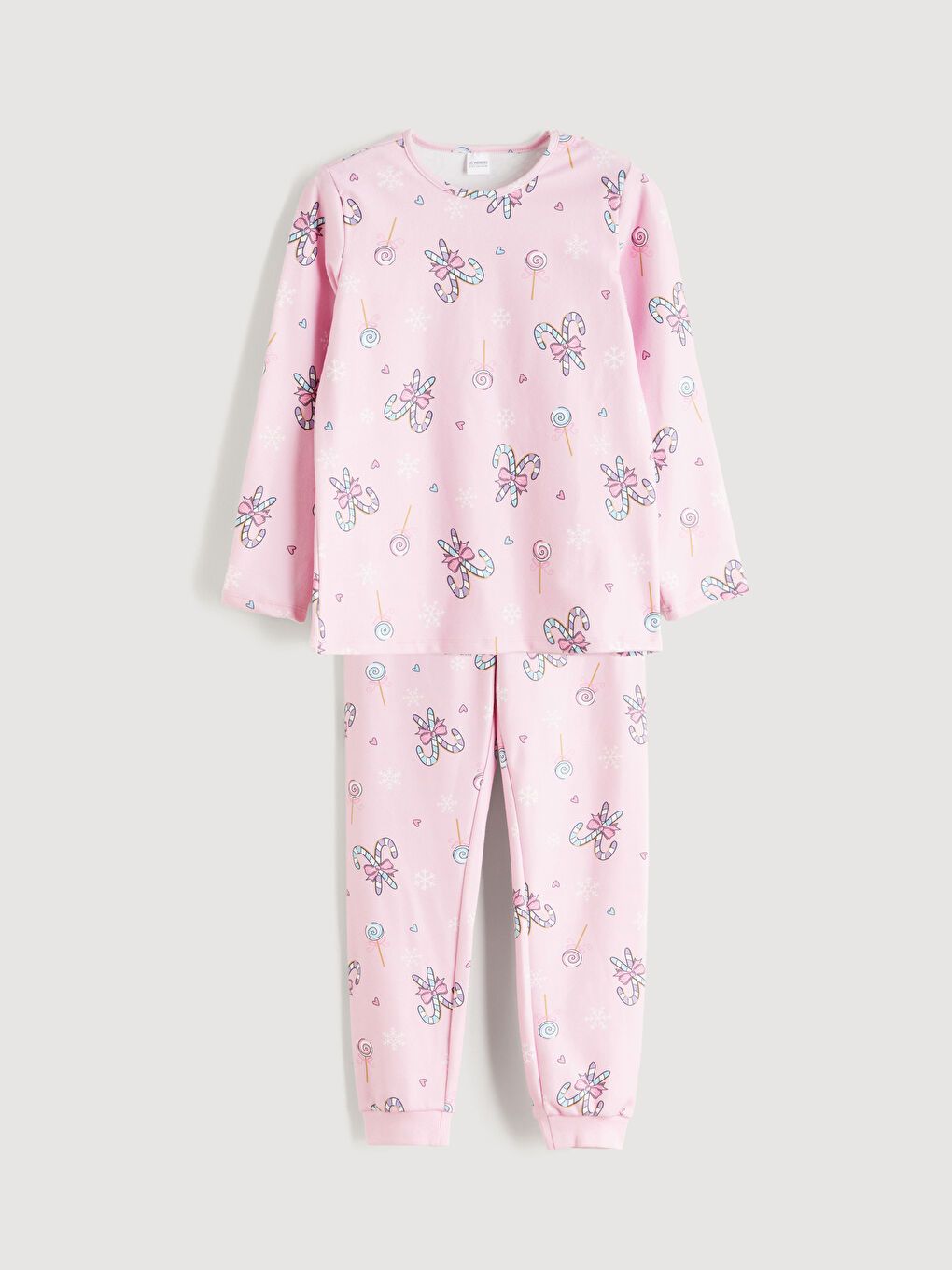 Pembe Bisiklet Yaka Kız Çocuk Pijama Takımı-2