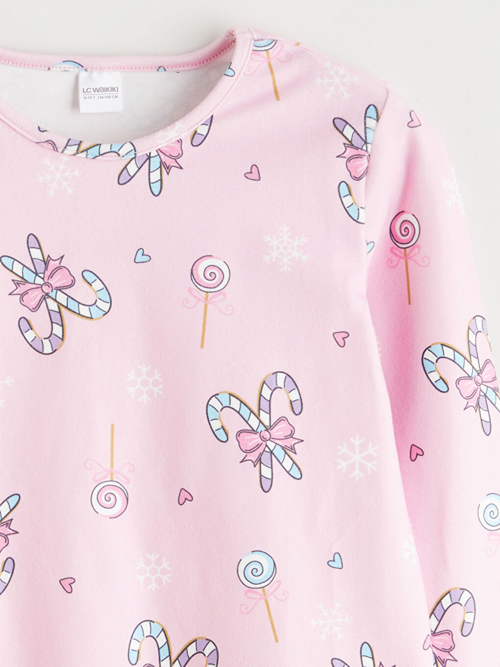 Pembe Bisiklet Yaka Kız Çocuk Pijama Takımı-4