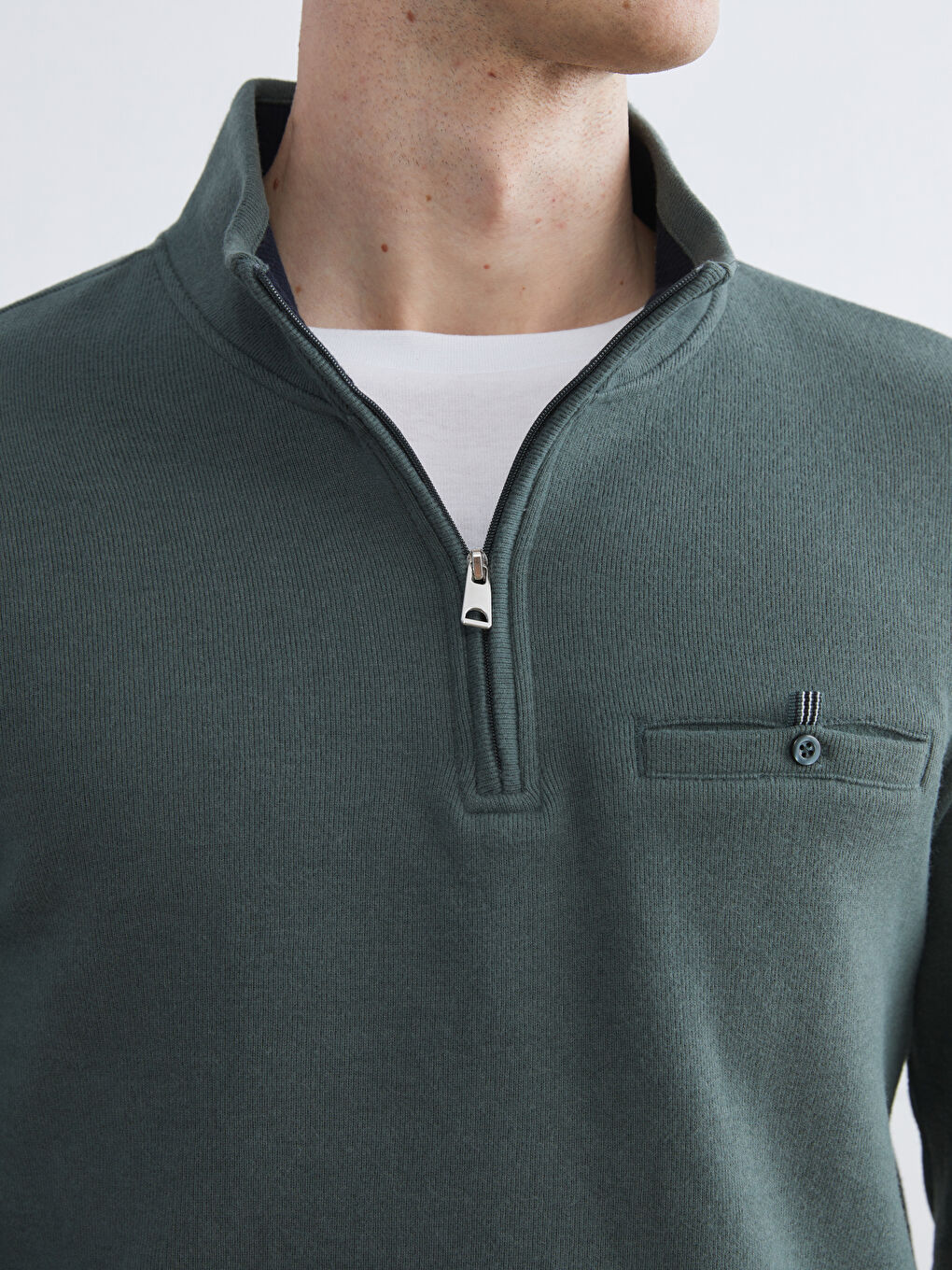 Yeşil Fermuarlı Dik Yaka Erkek Sweatshirt-2