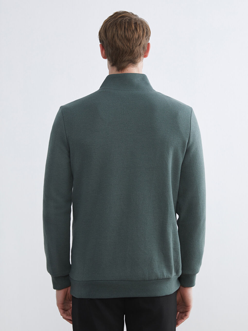 Yeşil Fermuarlı Dik Yaka Erkek Sweatshirt-3