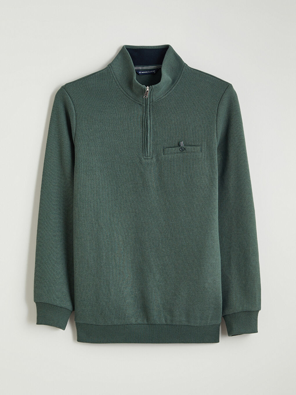 Yeşil Fermuarlı Dik Yaka Erkek Sweatshirt-4