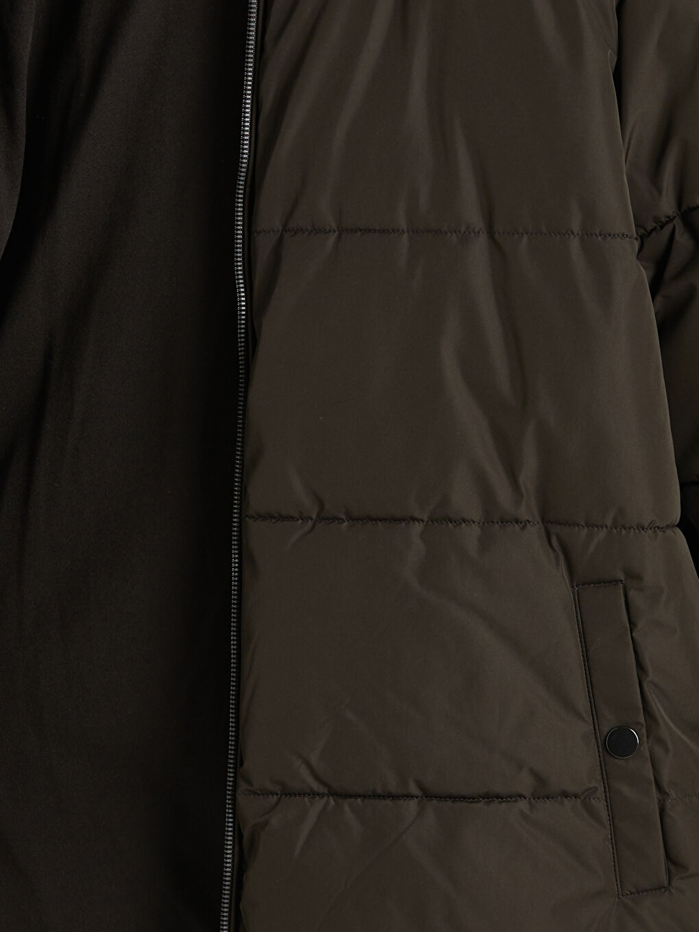 Haki Standart Kalıp Kapüşonlu Erkek Şişme Mont-8