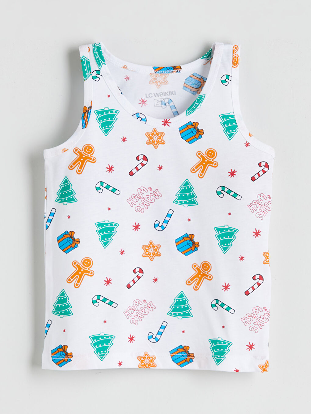 Beyaz Bisiklet Yaka Yılbaşı Temalı Erkek Çocuk Atlet