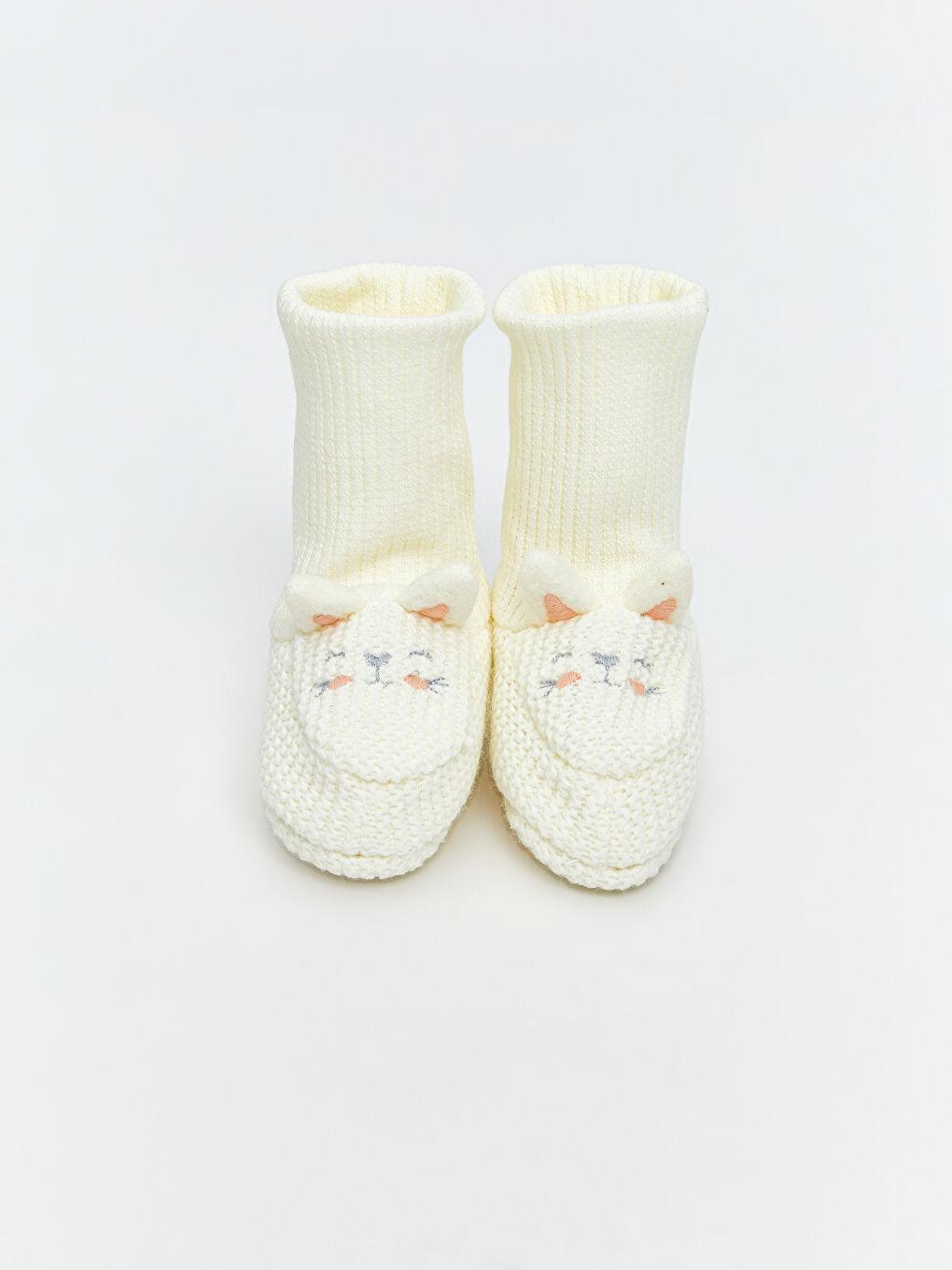 Ekru Tavşan Figürlü Kız Bebek Çoraplı Ev Ayakkabısı-2
