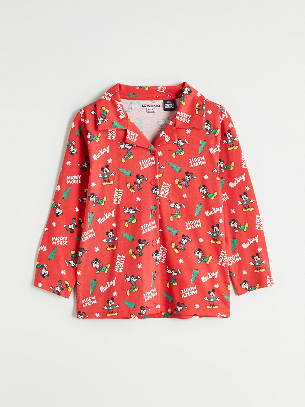 Collared Neck Mickey Mouse Printed Boys' Pyjama Set-1