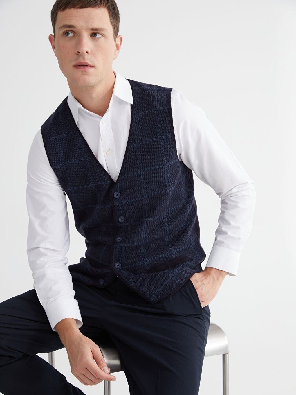 Lacivert Standart Kalıp Erkek Klasik Yelek