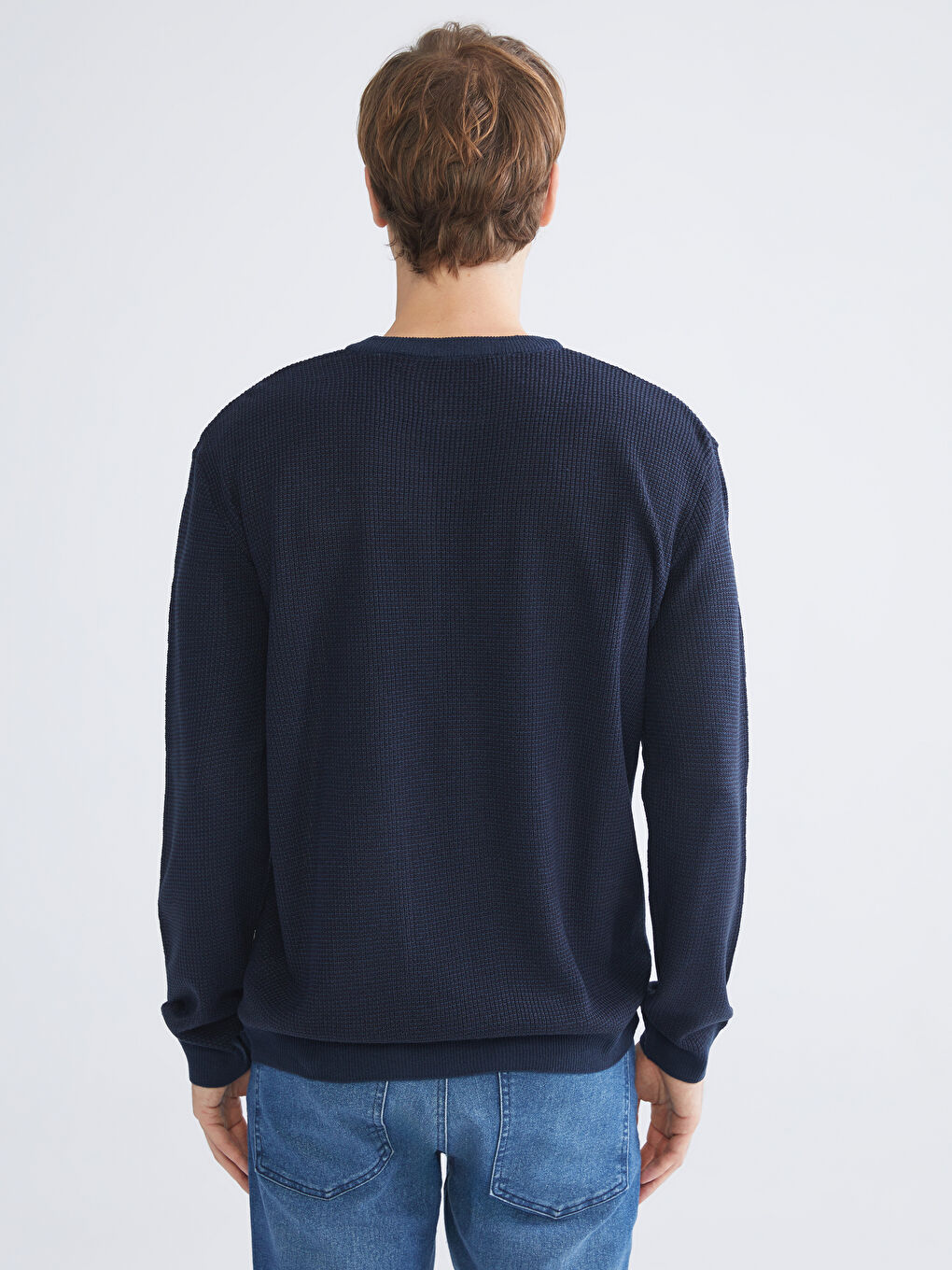 მრგვალი საყელო გრძელმკლავიანი მამაკაცის ტრიკოტაჟის სვიტერი-3