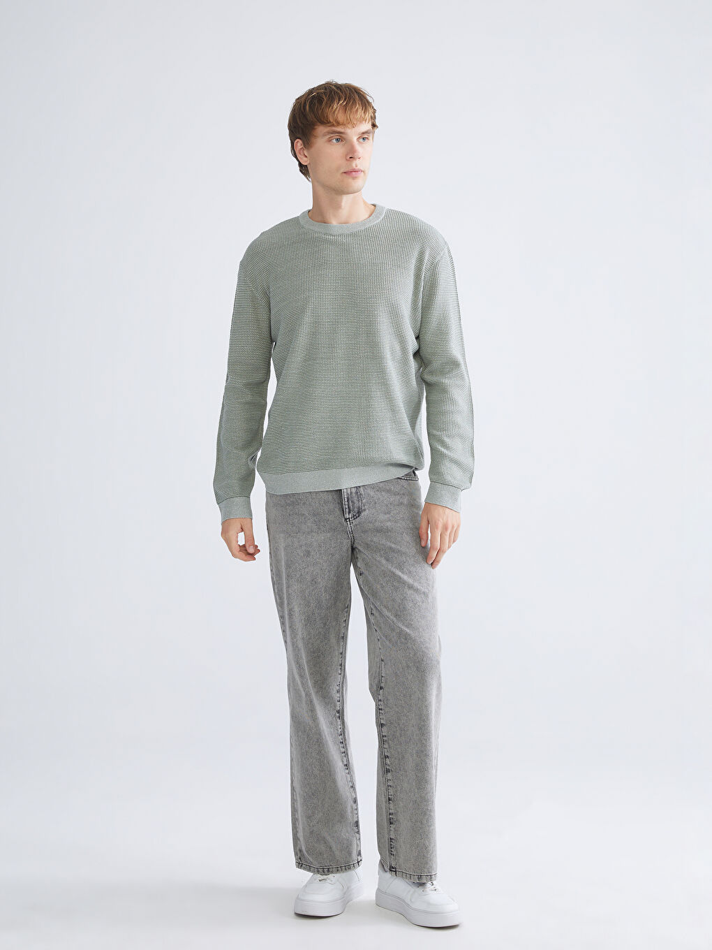 Crew Neck Long Sleeve Men's Tricot Sweater-1