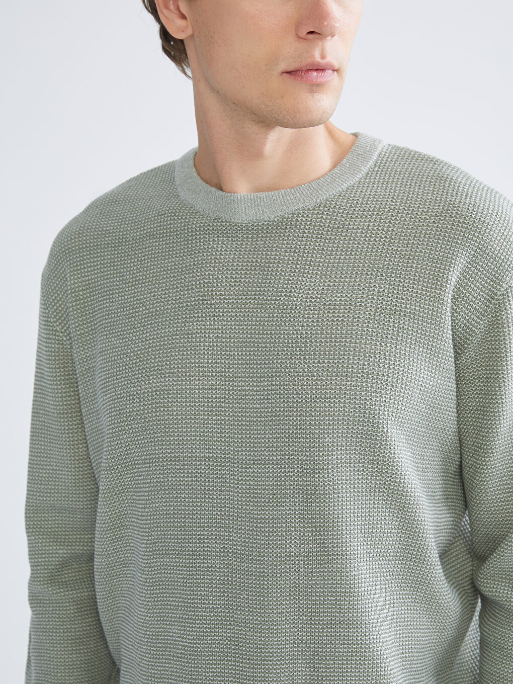 Crew Neck Long Sleeve Men's Tricot Sweater-2