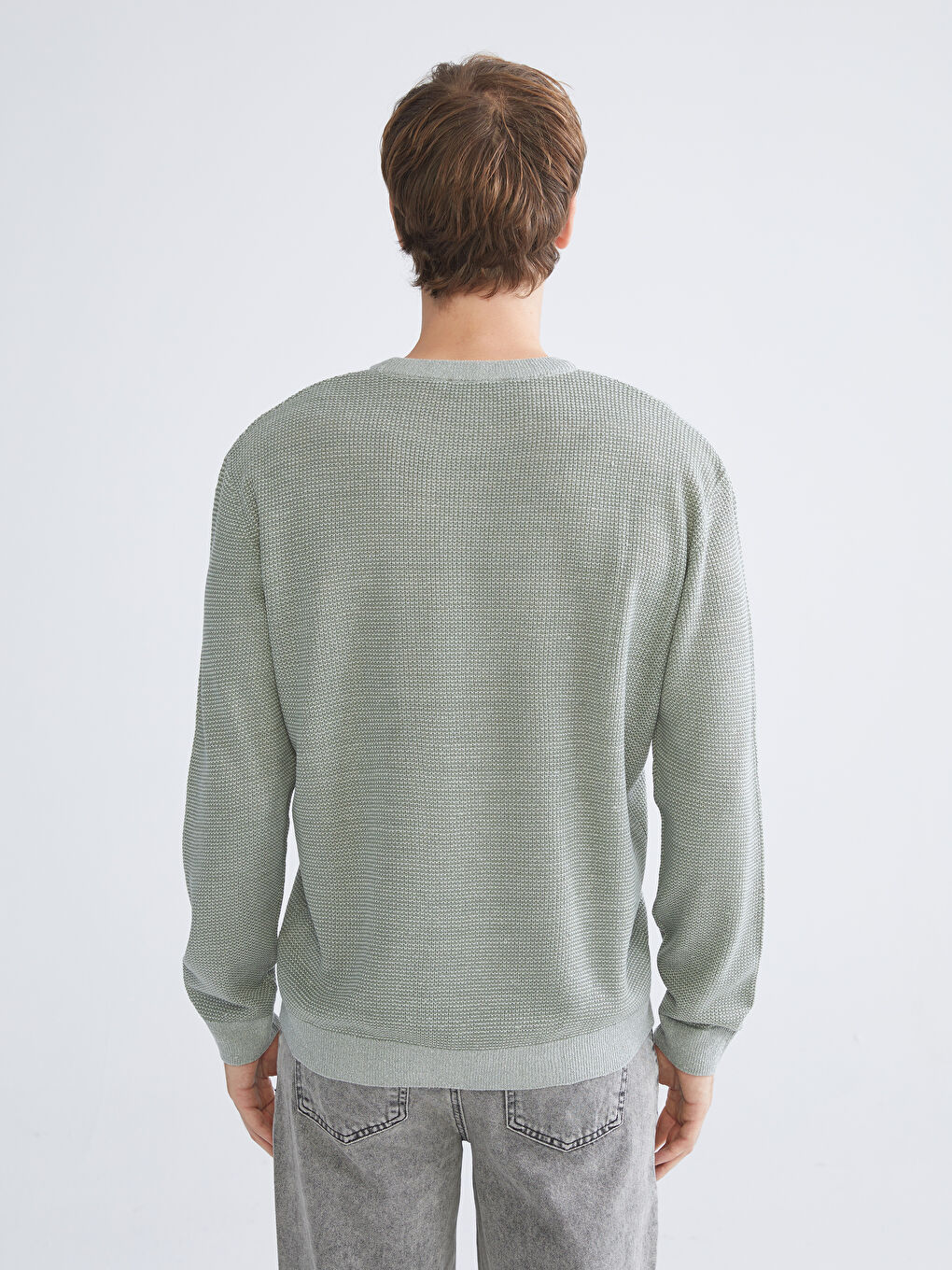 Crew Neck Long Sleeve Men's Tricot Sweater-3