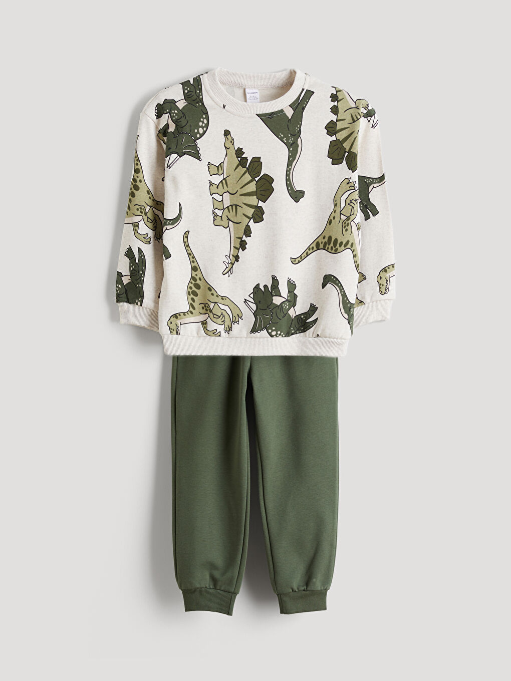 Beyaz Dinozor Baskılı Erkek Çocuk Sweatshirt ve Eşofman Alt