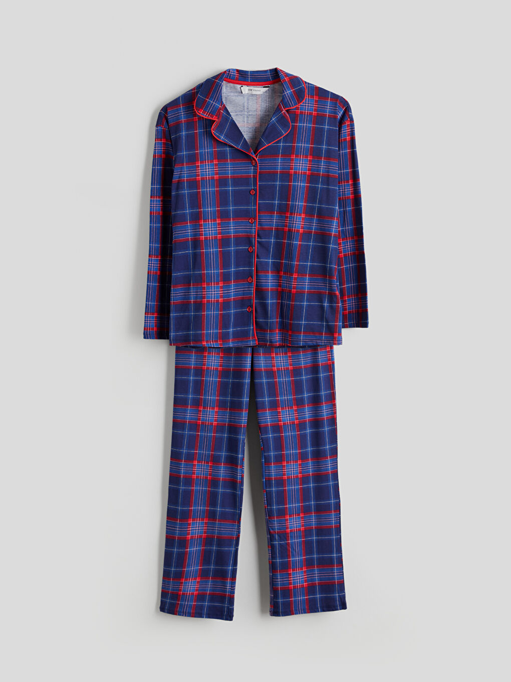 Collared Neck Plaid Women's Pyjama Set-4