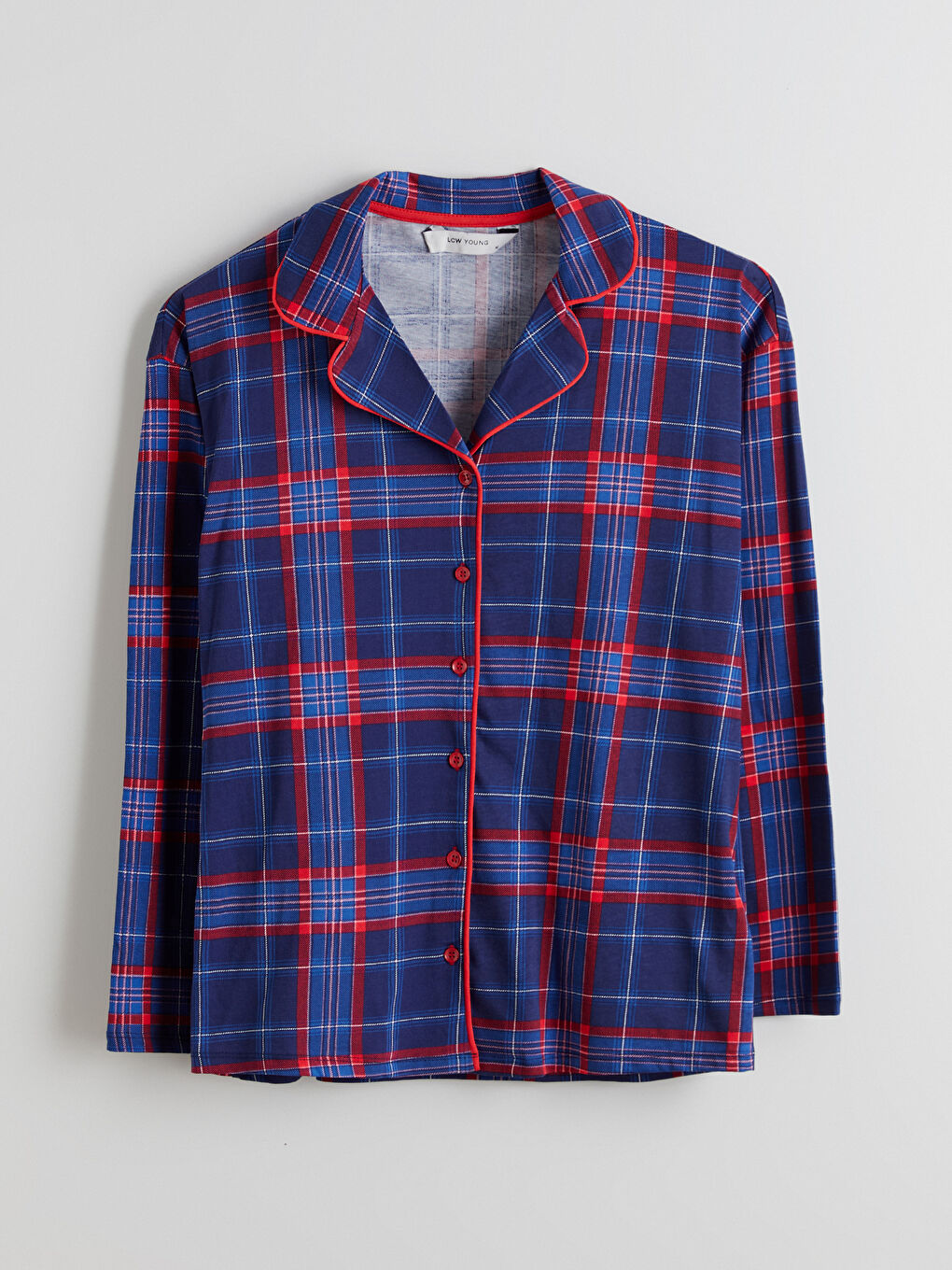 Collared Neck Plaid Women's Pyjama Set-5