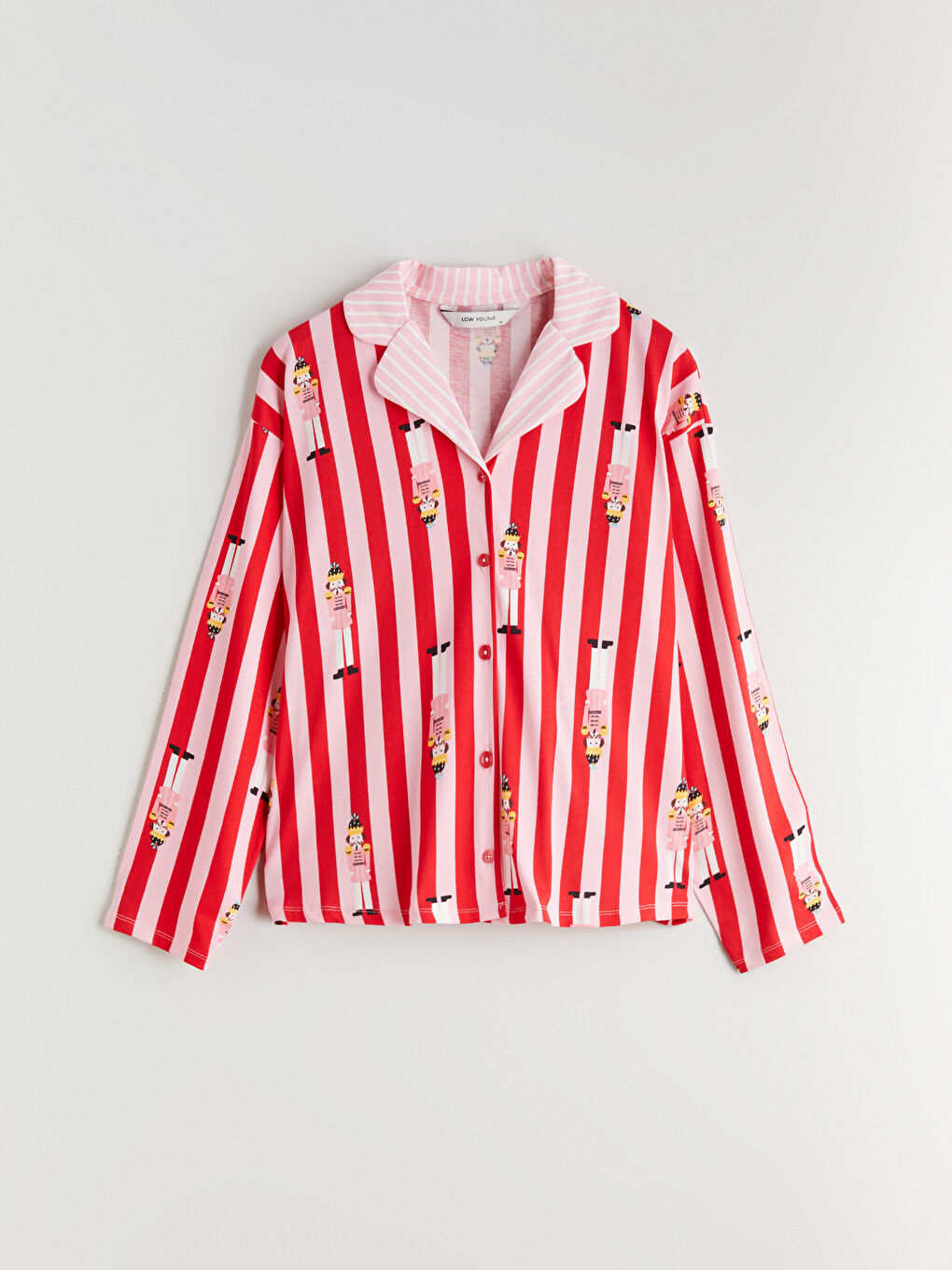 Pembe Gömlek Yaka Desenli Kadın Pijama Üstü