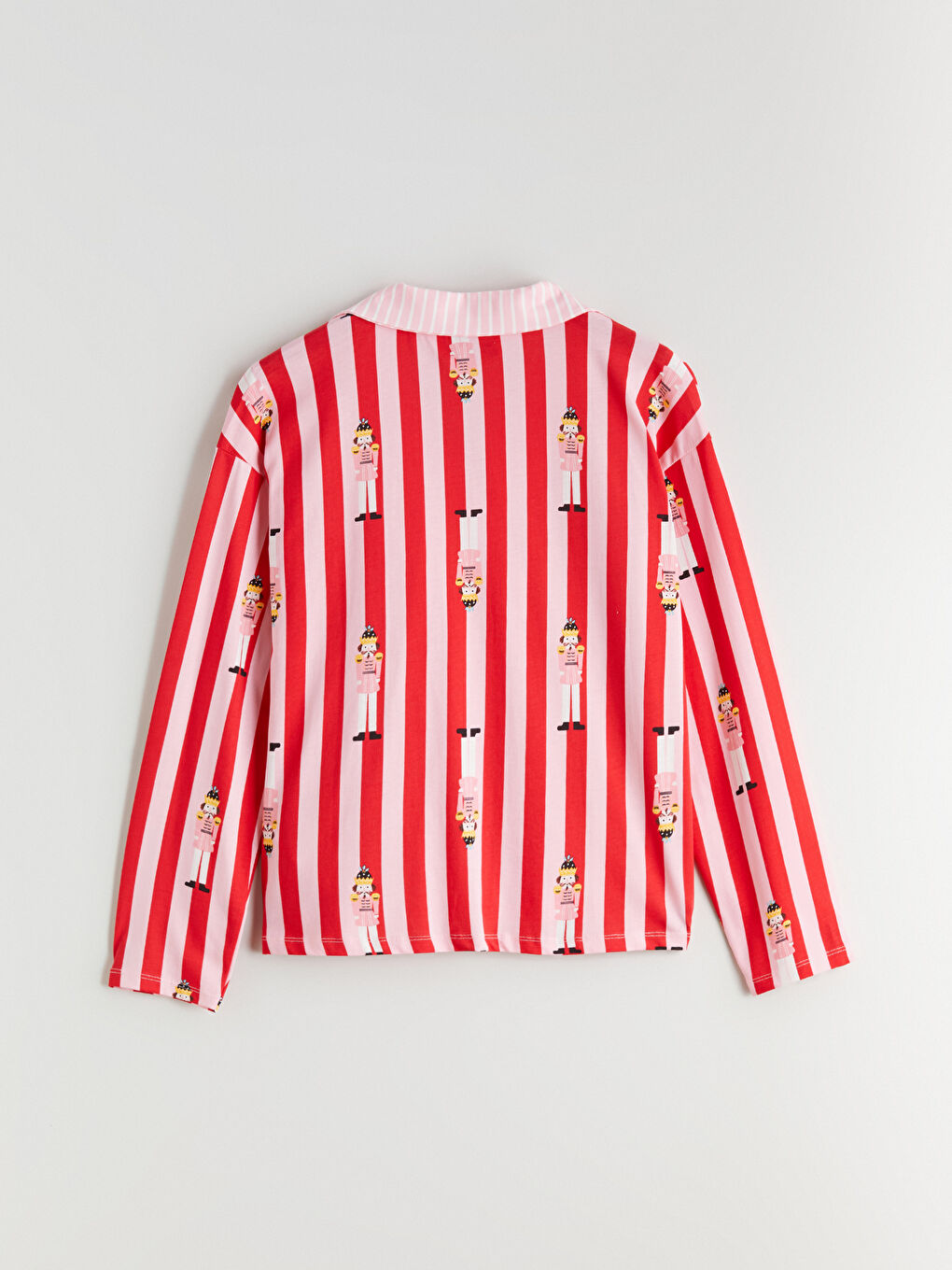 Pembe Gömlek Yaka Desenli Kadın Pijama Üstü-1