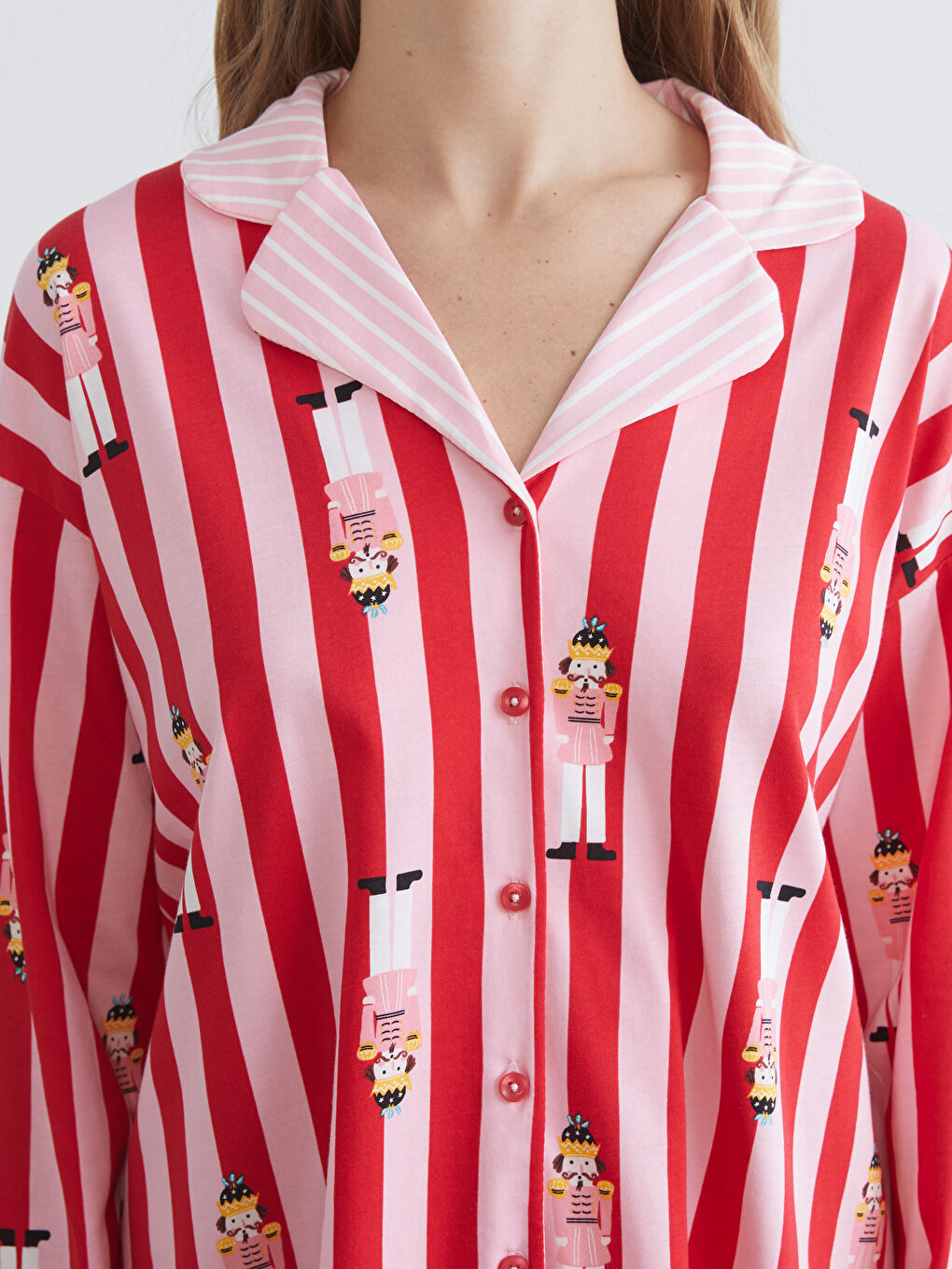 Collared Neck Striped Women's Pyjama Set-2