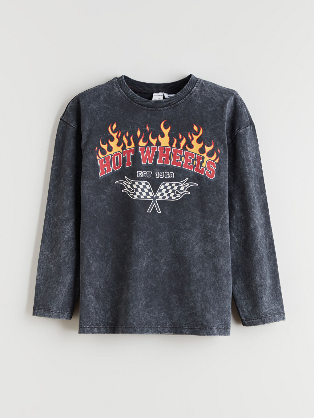 Antrasit Bisiklet Yaka Hot Wheels Baskılı Erkek Çocuk Tişört-1