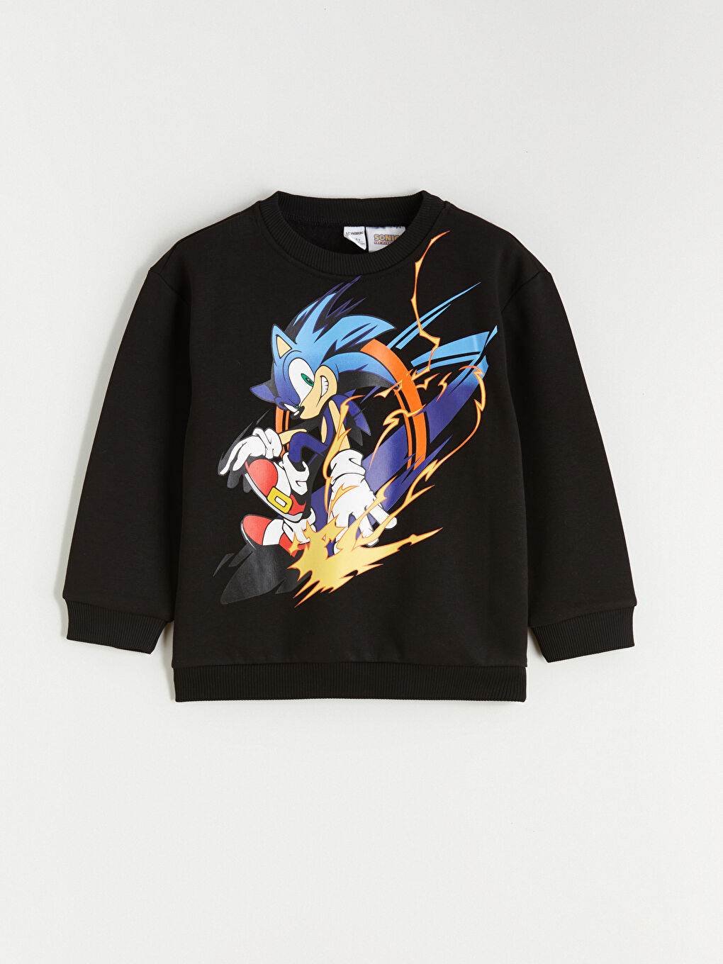 Siyah Sonic Baskılı Erkek Çocuk Kalın Sweatshirt