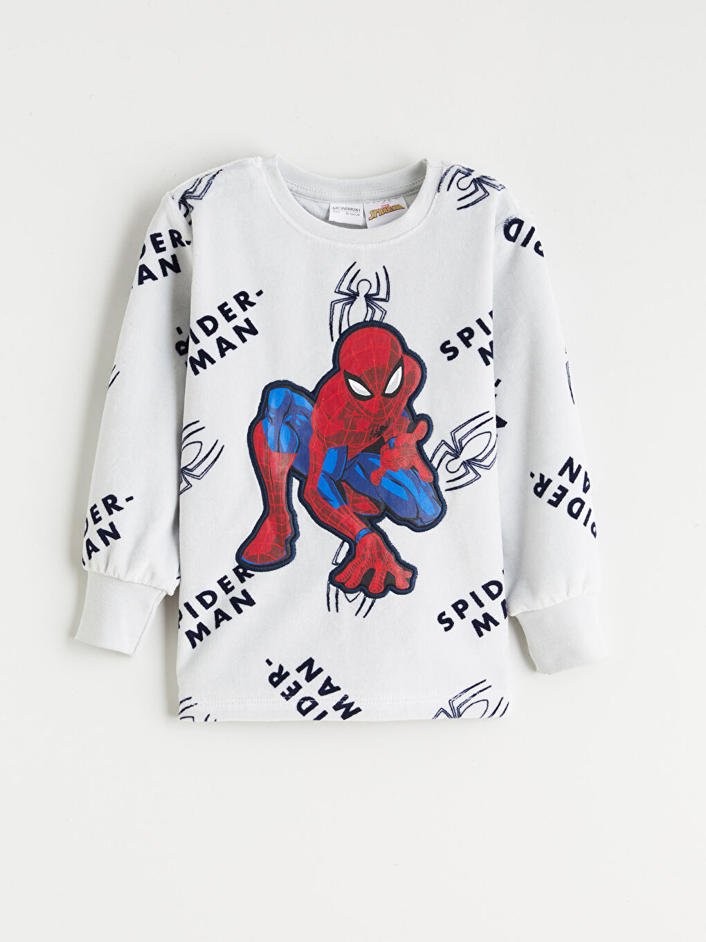 Gri Bisiklet Yaka Spider-Man Nakışlı Kadife Erkek Çocuk Pijama Takımı-1