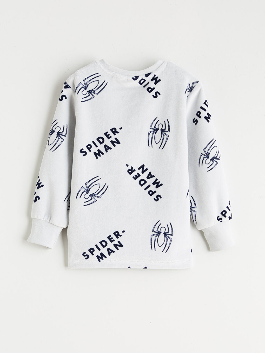 Gri Bisiklet Yaka Spider-Man Nakışlı Kadife Erkek Çocuk Pijama Takımı-2