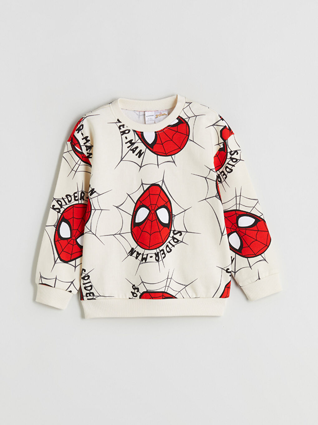 Bej Bisiklet Yaka Spider-Man Baskılı Erkek Çocuk Sweatshirt