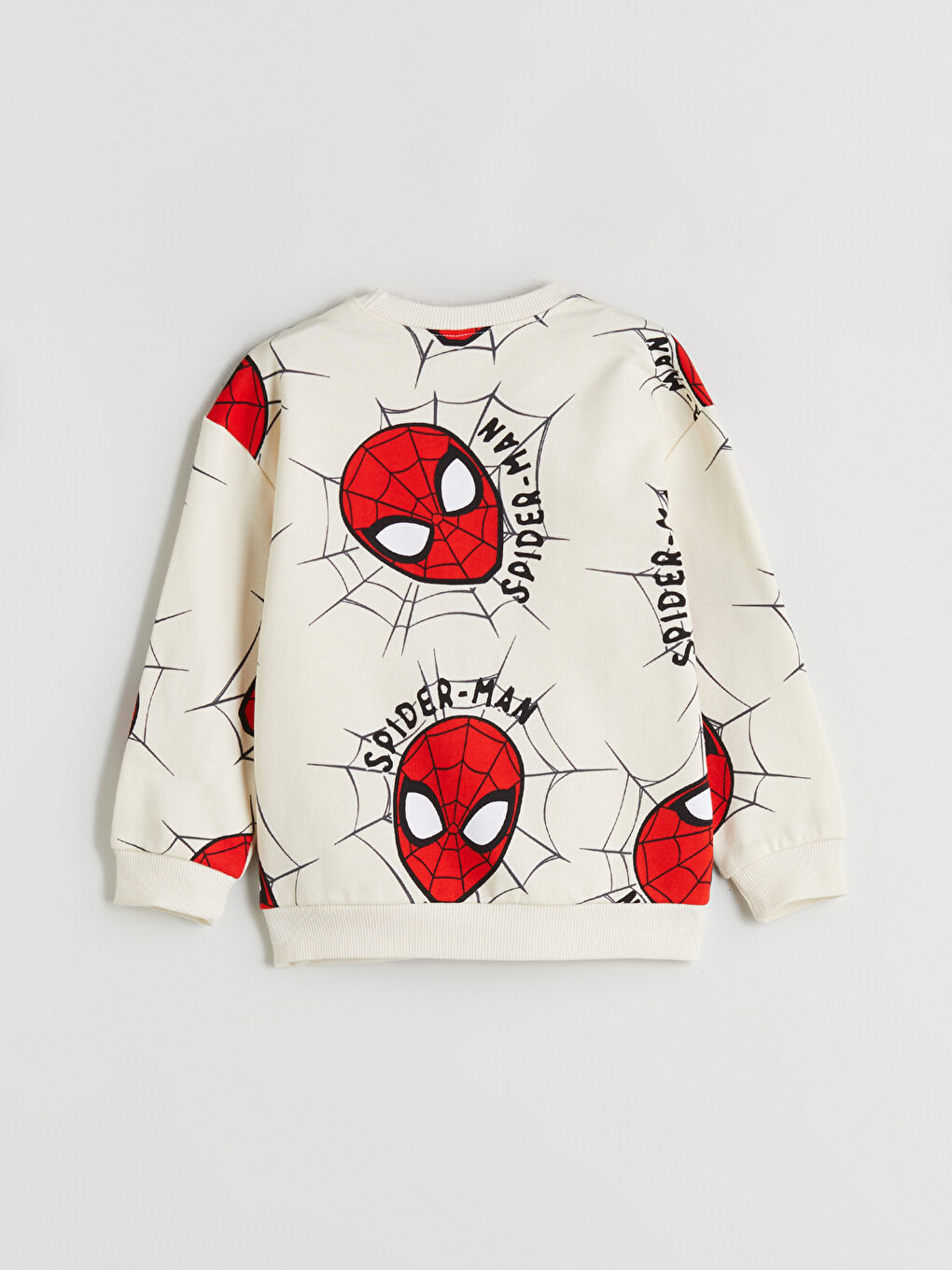 Bej Bisiklet Yaka Spider-Man Baskılı Erkek Çocuk Sweatshirt-1